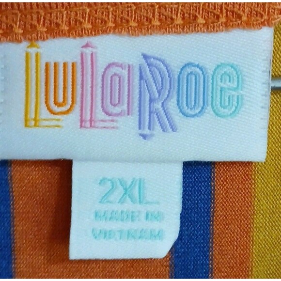 LuLaRoe Julia Bodycon Orange/Blue/Yellow Stripped Dress Womens 2XL - Picture 10 of 16